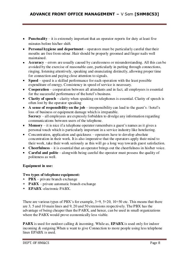 Advanced front office management Advanced front office management