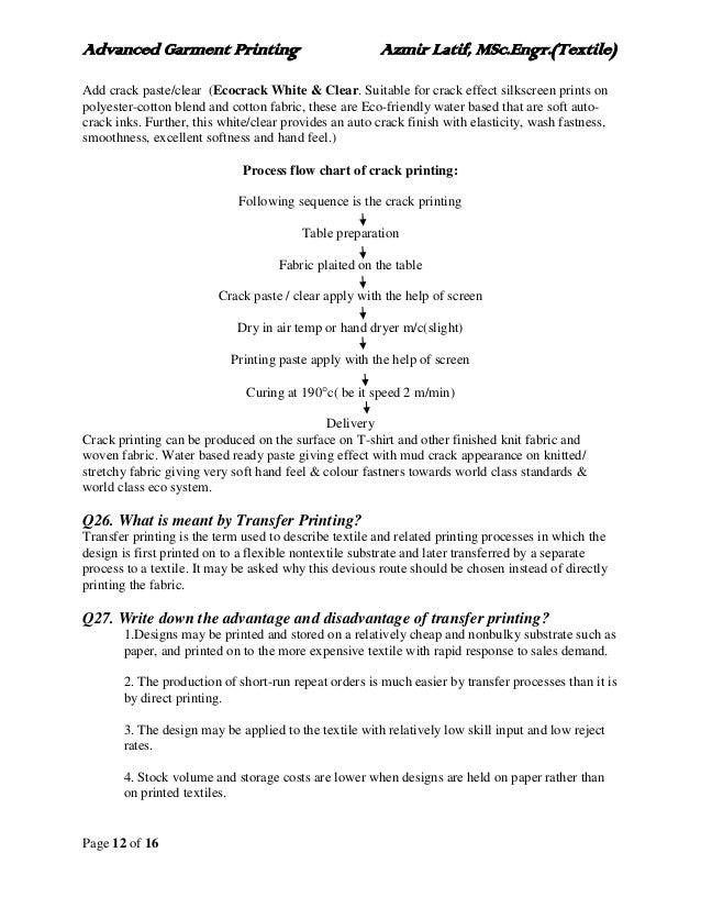Advanced garments printing exam preparation