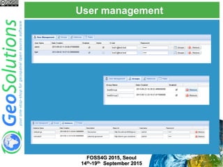 User management
FOSS4G 2015, Seoul
14th-19th September 2015
 