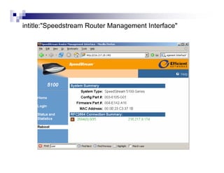 intitle:"Speedstream Router Management Interface"
 