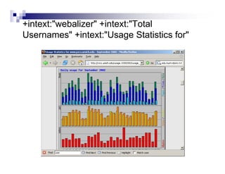 +intext:"webalizer" +intext:"Total
Usernames" +intext:"Usage Statistics for"
 