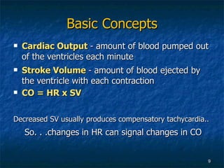 Basic   Concepts <ul><li>Cardiac Output  -  amount of blood pumped out of the ventricles each minute </li></ul><ul><li>Str...