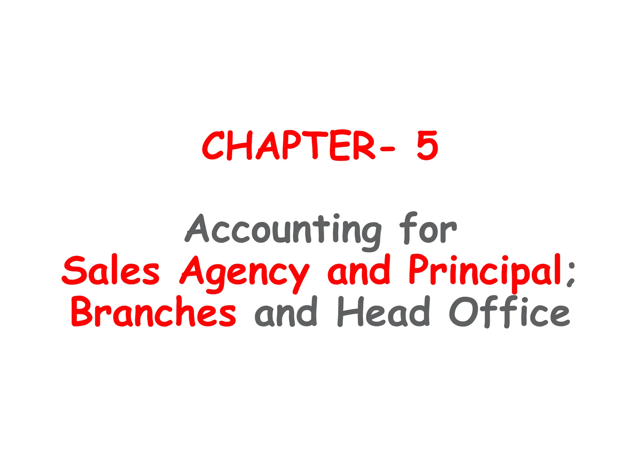 CHAPTER- 5
Accounting for
Sales Agency and Principal;
Branches and Head Office
 