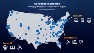 Advanced Industries
Are Highly Metropolitan and Vary Across Regions
Denver, CO
Washington, DC
Boston, MA
Service Specialization
 