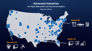 Advanced Industries
Are Highly Metropolitan and Vary Across Regions
San Jose, CA
Austin, TX
Detroit, MI
Balanced Metros
 