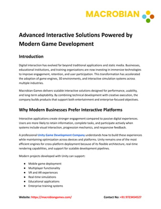 Macrobian Example Advanced Interactive Solutions with Modern Game Development and Unity | PDF