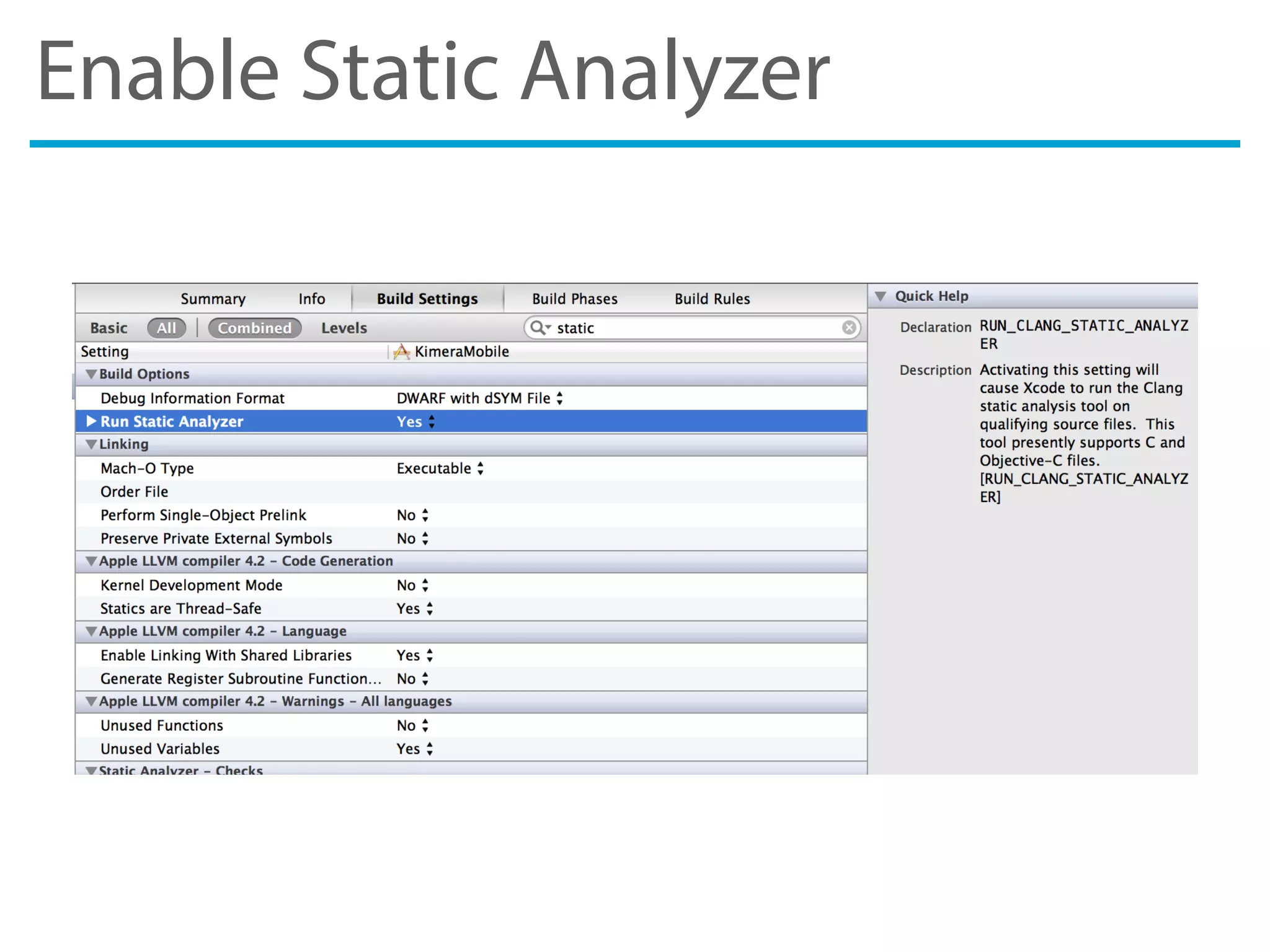 Enable Static Analyzer
 