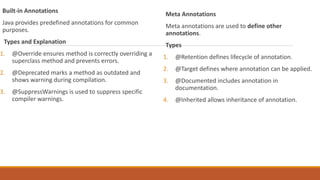 exploring built-in annotations in java: @override... ADVANCEDJAVA_ENUM_AUTOBOX_ANNOTATIONS.pdf