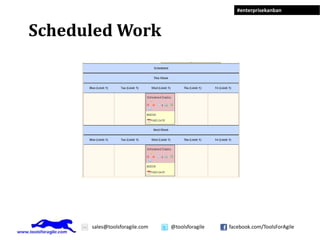 #enterprisekanban



Scheduled Work




      sales@toolsforagile.com   @toolsforagile   facebook.com/ToolsForAgile
 