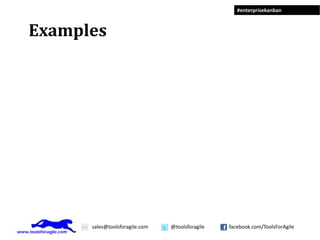 #enterprisekanban



Examples




      sales@toolsforagile.com   @toolsforagile   facebook.com/ToolsForAgile
 