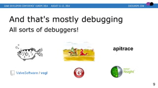 And that's mostly debugging
All sorts of debuggers!
9
apitrace
 