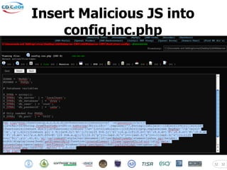 Insert Malicious JS into
    config.inc.php




                           32   32
 