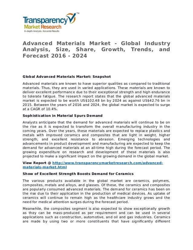 Advanced Materials Market Research Report and Forecast up to 2024