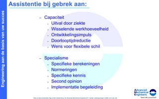 SustainabilityIn ontwerpfase rekening houden met gevolgen voor milieuItems als: materiaal, productieproces en locatie(transport)Range: grondstof, productie, assemblage, gebruik en recyclingCO² footprint bepalenBetere en toekomstbestendigere alternatievenOperationeel energieverbruik reducerenVan Gradle to Grave (C2G) naar Cradle to Cradle (C2C)Als eerste engineeringbureau in EuropaGebruik geavanceerde software ( SW Sustainability)Doel : GROENE ONTWERPEN.
