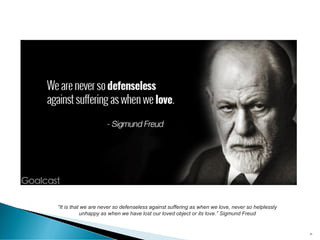 56
“It is that we are never so defenseless against suffering as when we love, never so helplessly
unhappy as when we have lost our loved object or its love.” Sigmund Freud
 
