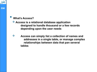 Advanced Microsoft Access 2010 Training on MS | PPTX