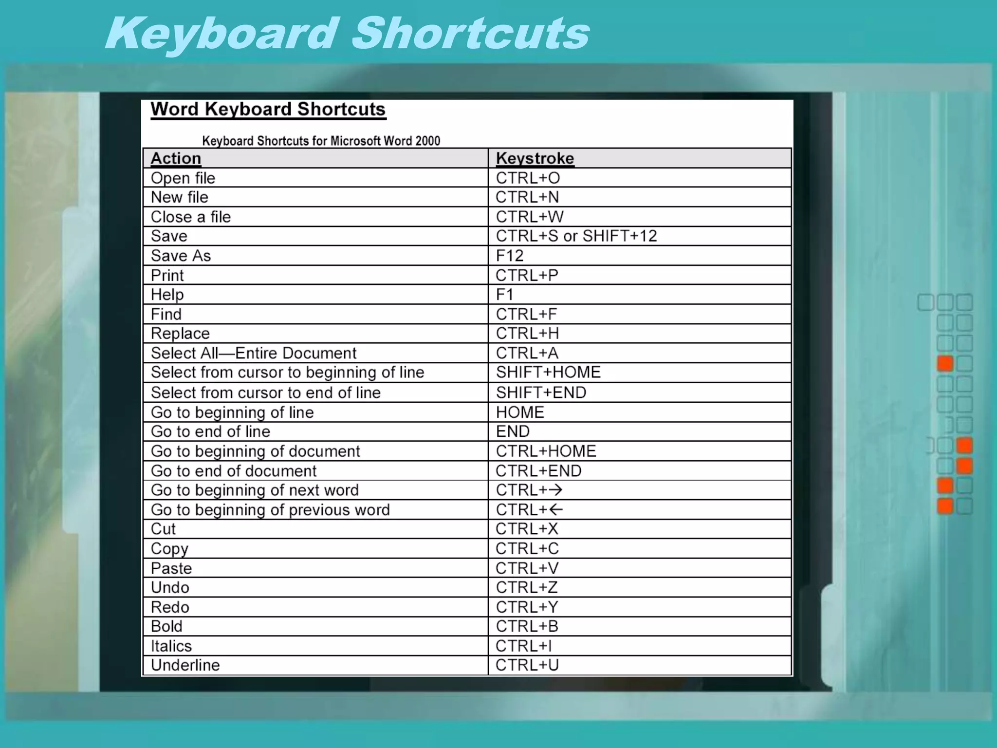Keyboard Shortcuts
 