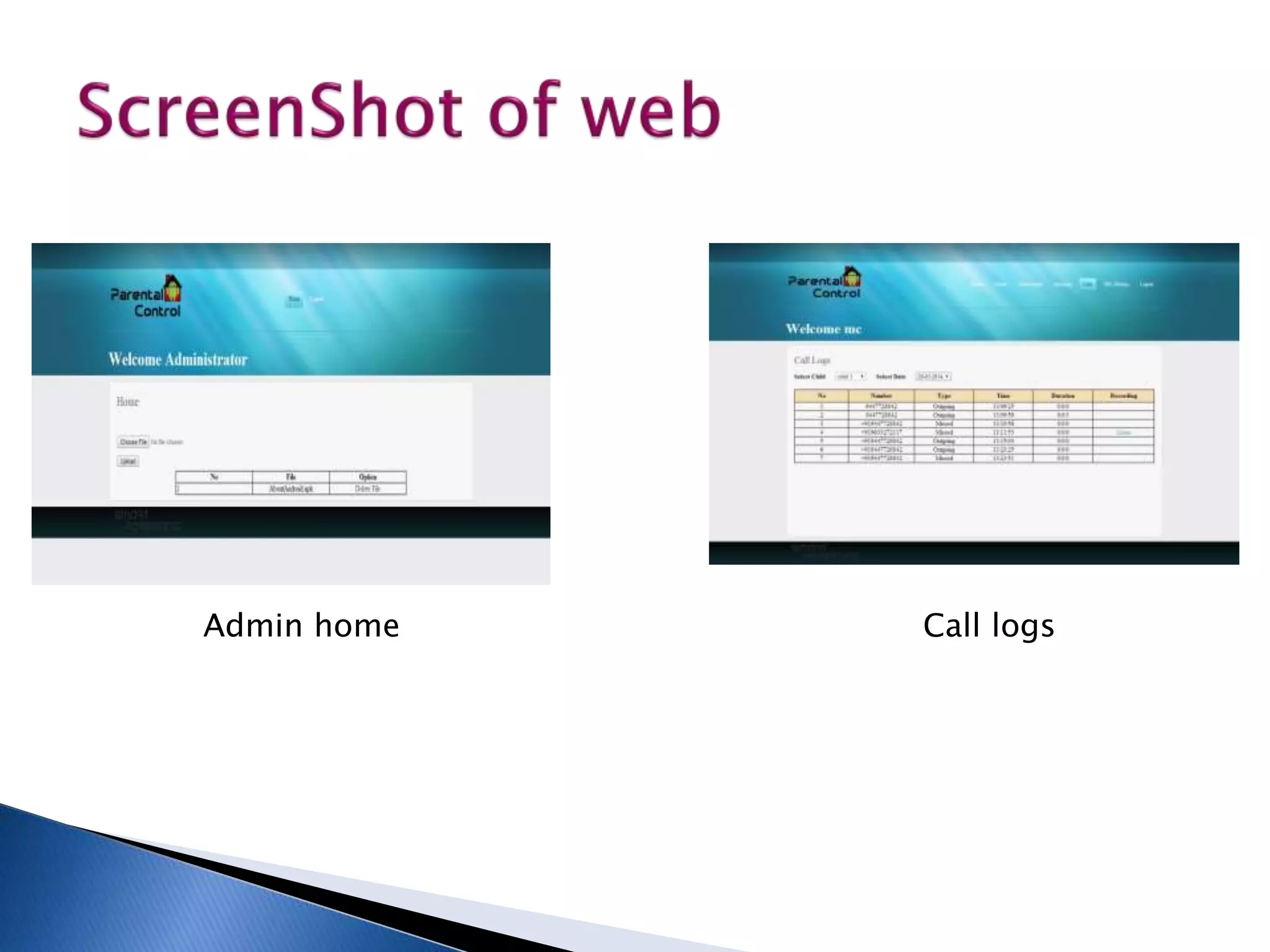Admin home Call logs 
 