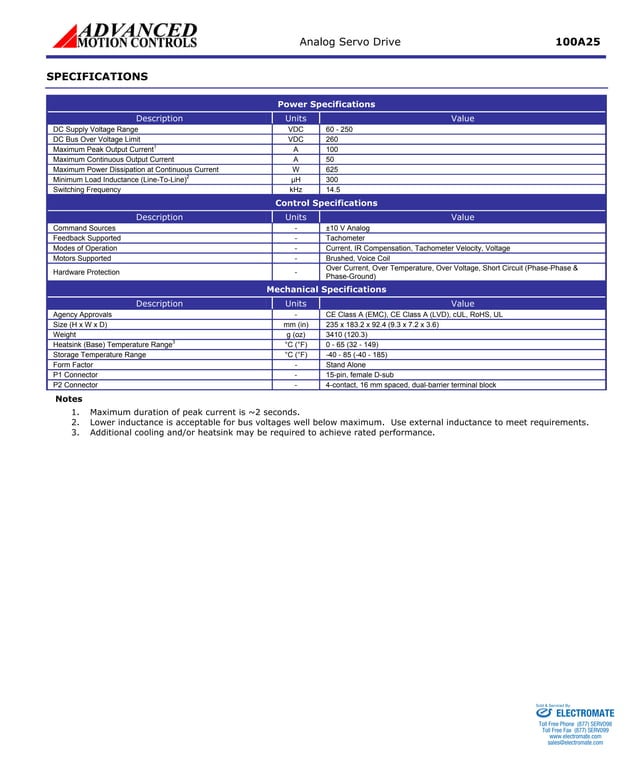 Advanced motion controls 100a25 | PDF