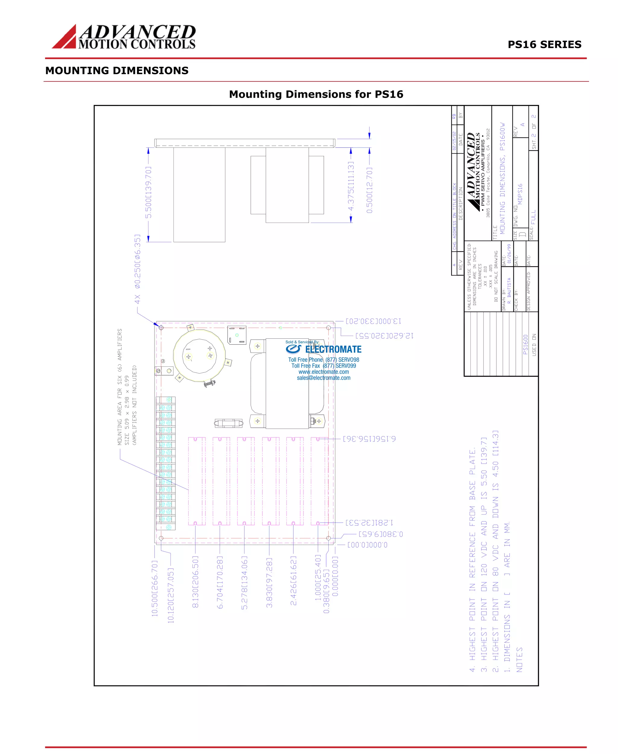 PS16 SERIES 
MOUNTING DIMENSIONS 
Mounting Dimensions for PS16 
Sold & Serviced By: 
ELECTROMATE 
Toll Free Phone (877) SERVO98 
Toll Free Fax (877) SERV099 
www.electromate.com 
sales@electromate.com 
 
