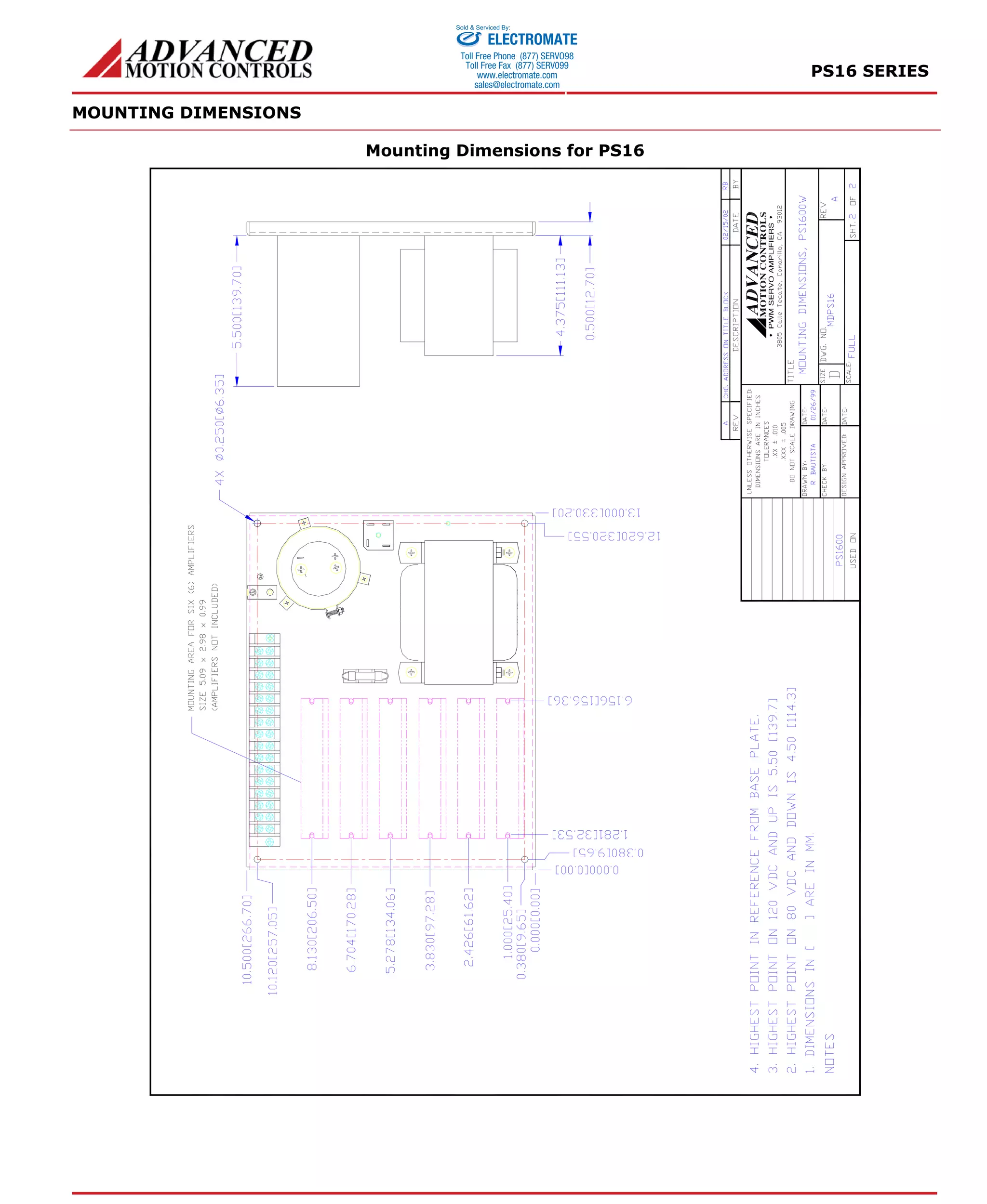 PS16 SERIES 
MOUNTING DIMENSIONS 
Sold & Serviced By: 
ELECTROMATE 
Toll Free Phone (877) SERVO98 
Toll Free Fax (877) SERV099 
www.electromate.com 
sales@electromate.com 
Mounting Dimensions for PS16 
 