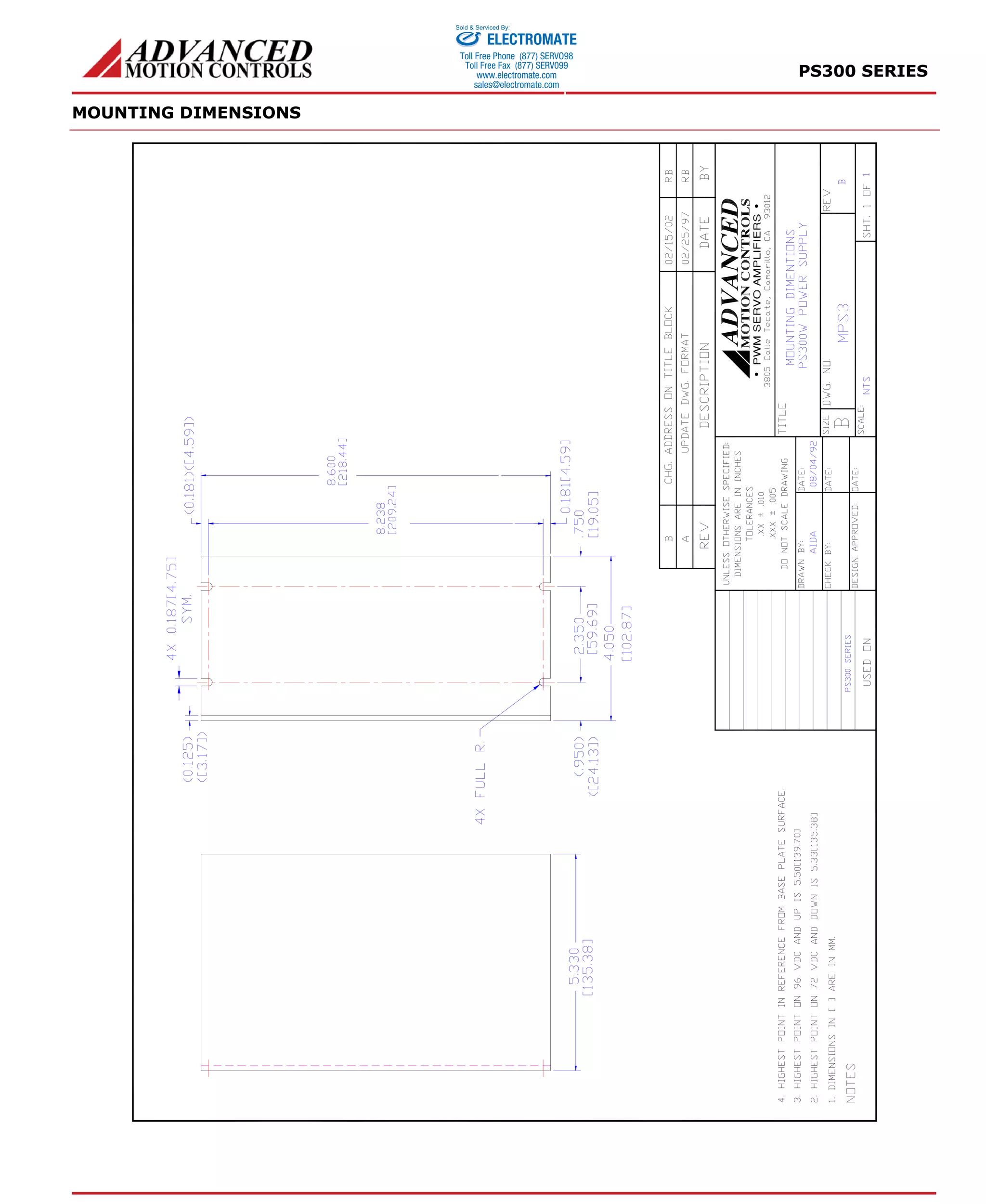 PS300 SERIES 
MOUNTING DIMENSIONS 
Sold & Serviced By: 
ELECTROMATE 
Toll Free Phone (877) SERVO98 
Toll Free Fax (877) SERV099 
www.electromate.com 
sales@electromate.com 
 