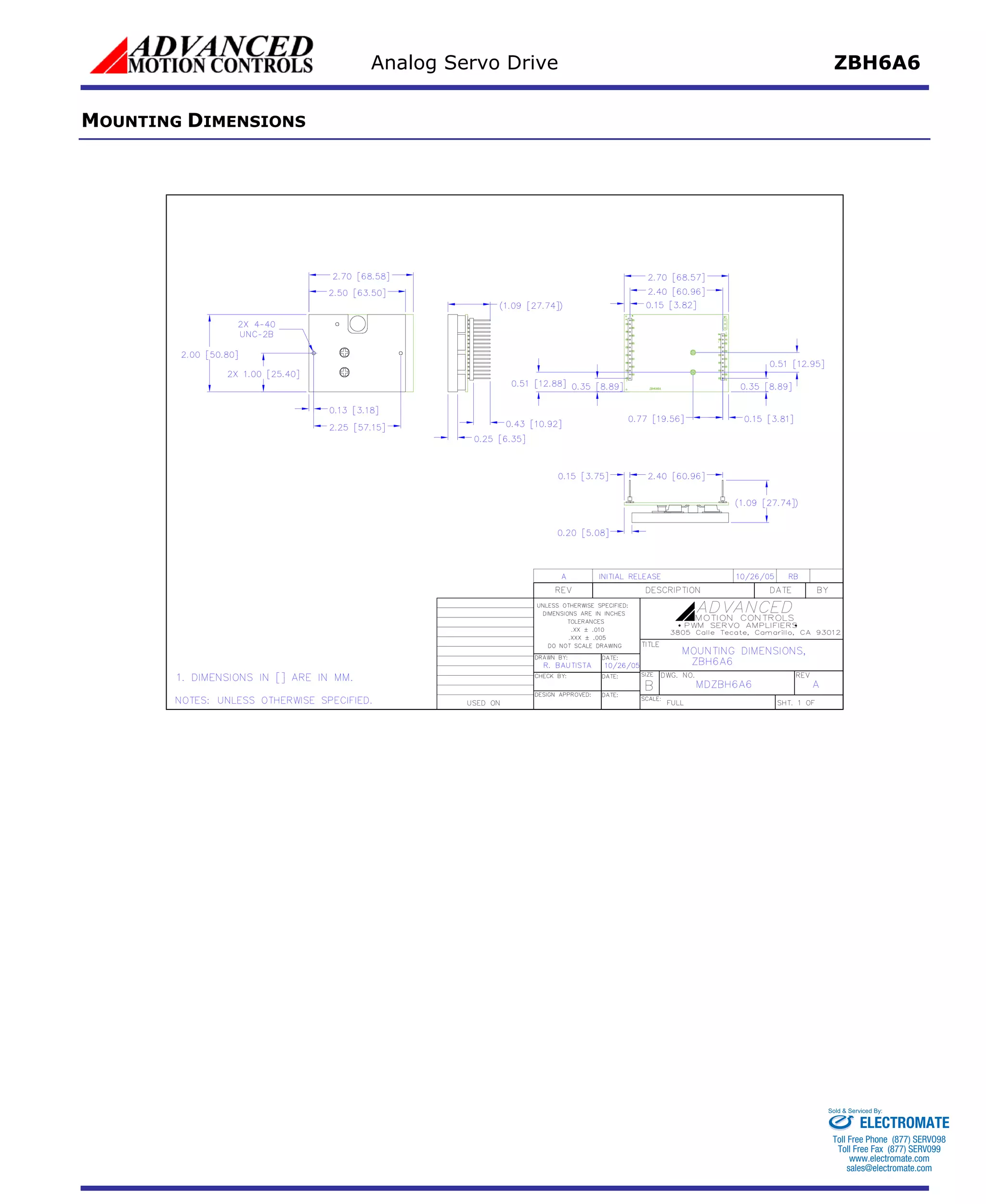 Analog Servo Drive ZBH6A6 
MOUNTING DIMENSIONS 
Sold & Serviced By: 
ELECTROMATE 
Toll Free Phone (877) SERVO98 
Toll Free Fax (877) SERV099 
www.electromate.com 
sales@electromate.com 
 