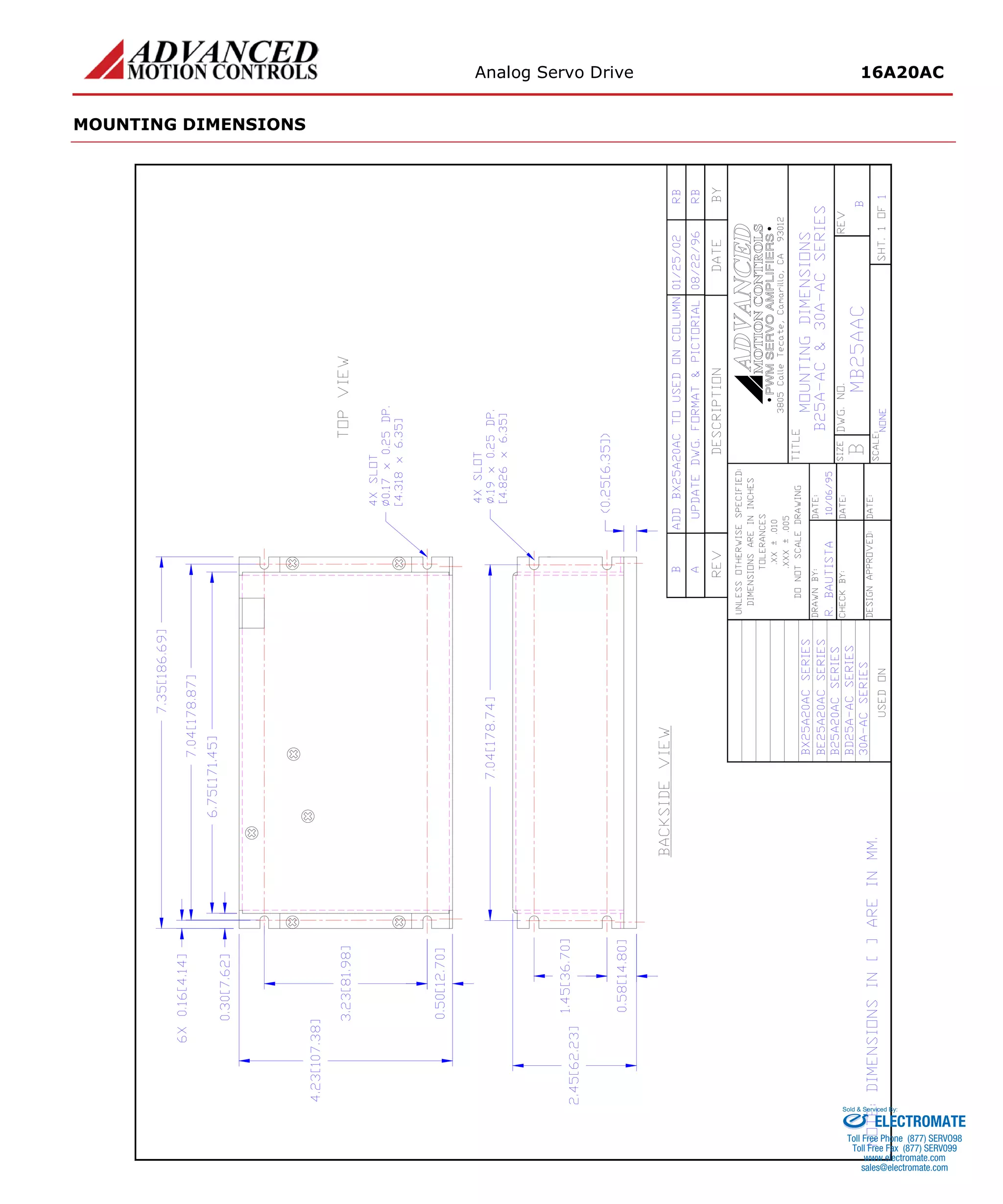 Analog Servo Drive 16A20AC 
MOUNTING DIMENSIONS 
ELECTROMATE 
Toll Free Phone (877) SERVO98 
Toll Free Fax (877) SERV099 
www.electromate.com 
sales@electromate.com 
Sold & Serviced By: 
 