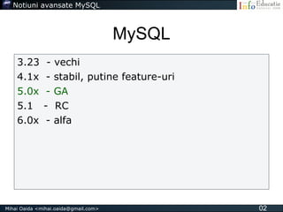 Notiuni avansate MySQL - Infoeducatie 2008
