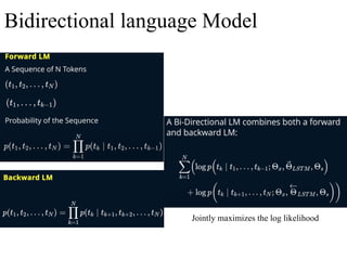 Bidirectional language Model
Jointly maximizes the log likelihood
 