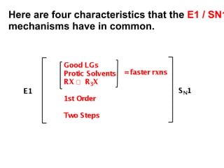 Here are four characteristics that the  E1 / SN1 mechanisms have in common.  