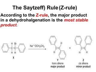 The Saytzeff) Rule   (Z-rule)  According to the  Z-rule , the major product in a dehydrohalgenation is the  most stable product . 