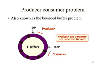 163
Producer consumer problem
• Also known as the bounded buffer problem
8 Buffers
InP
OutP
Consumer
Producer
Producer and consumer
are separate threads
 