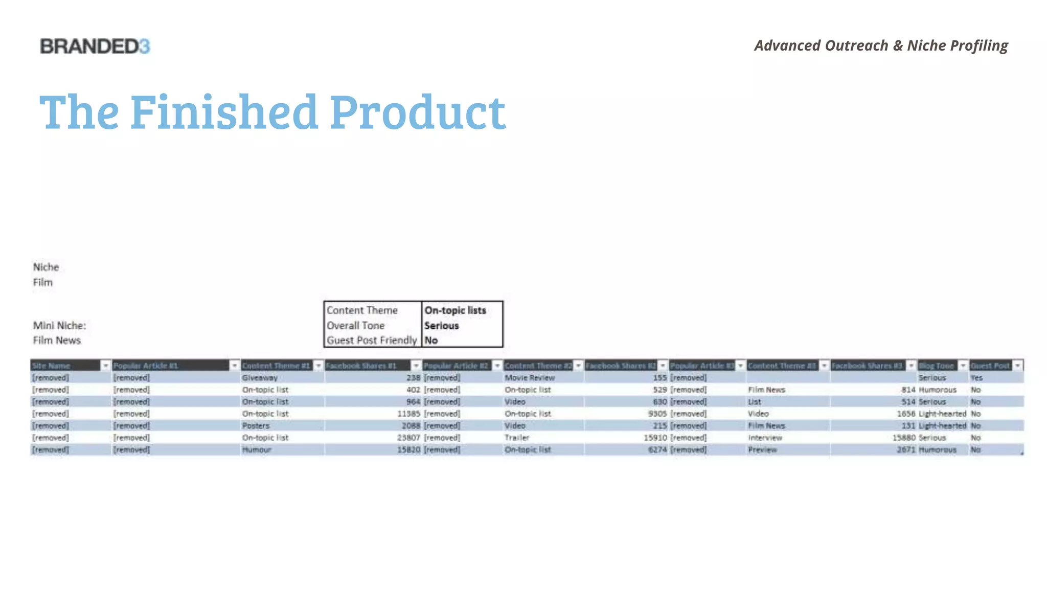 Advanced Outreach & Niche Profiling




The Finished Product
 