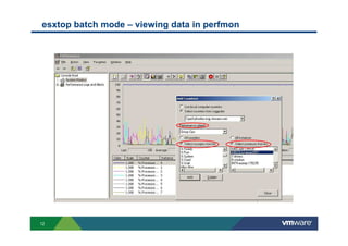12
esxtop batch mode – viewing data in perfmon
 
