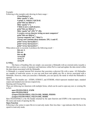 Perl Advanced Code Example Advanced perl finer points ,pack&unpack,eval,files | PDF