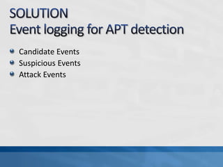 Candidate Events
Suspicious Events
Attack Events
 