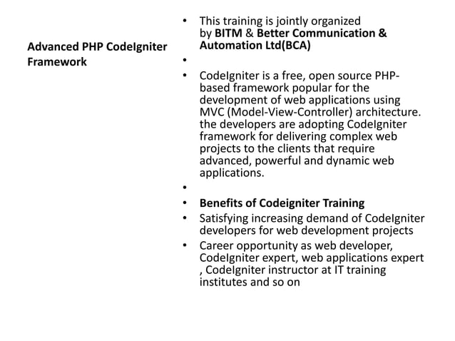 Advanced php code igniter framework | PPT