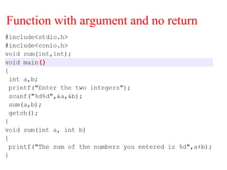 Function with argument and no return
 