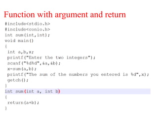 Function with argument and return
 