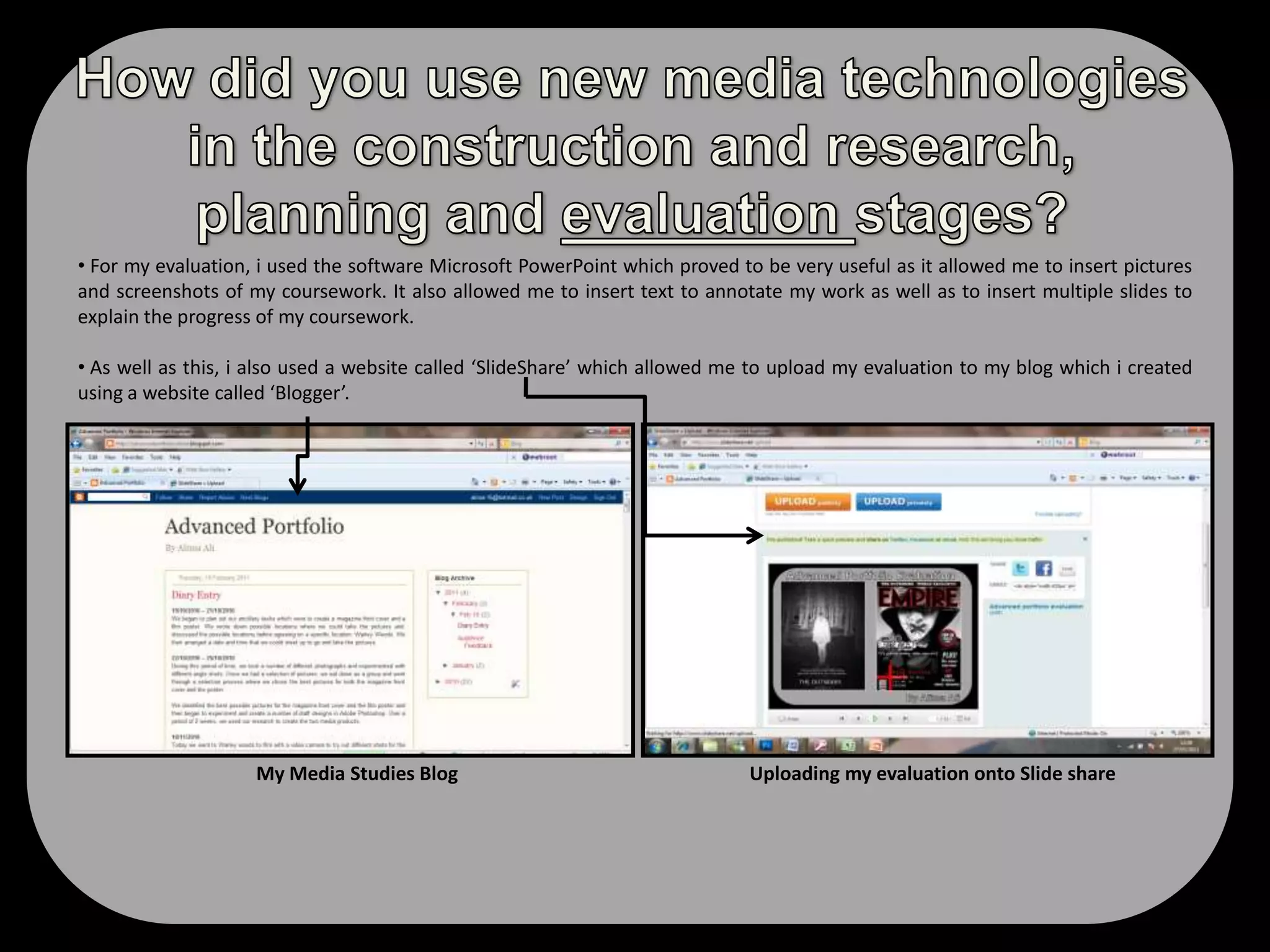  My film poster makes use of four main colours: black, white, grey and white. These colours are also used on the Blair witch project poster and the colours make a bold statement. The colours that I have used on my poster allows the audience to identify the films genre and creates a sense of mystery and darkness. Codes and Conventions: Film Poster