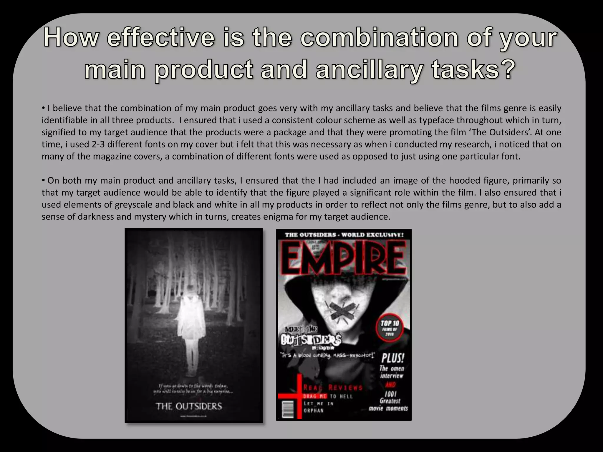 The films website was shown right at the end of the trailer and the purpose of including this convention is so that audiences are  aware of the website to visit in order to find out more information about the film.  From our research, we identified that a number of transitions mainly ‘Black to White’ are used within a horror teaser trailer to create enigma.  We made use of such transitions throughout our trailer and also included blackouts and fast cuts to build up  suspense for the audience. 