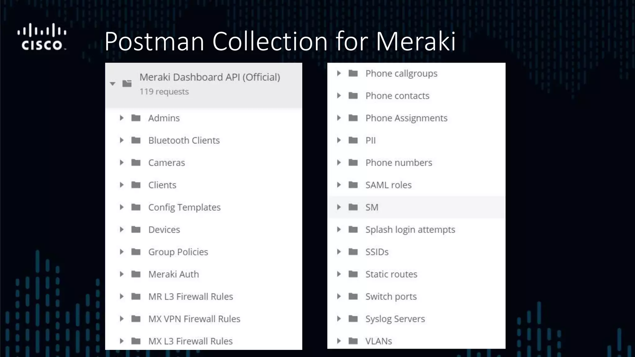 Postman Collection for Meraki
 