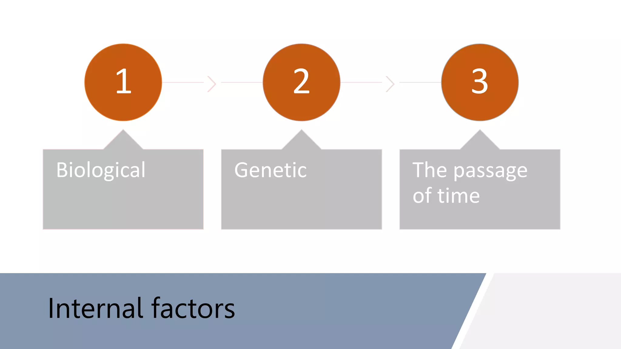 Internal factors
1
Biological
2
Genetic
3
The passage
of time
 