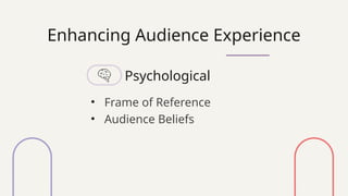 Enhancing Audience Experience
Psychological
• Frame of Reference
• Audience Beliefs
 