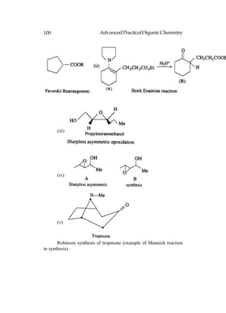 100                       Advanced Practical Organic Chemistry




      (iii)




      (iv)




      (v)



       Robinson synthesis of tropinone (example of Mannich reaction
in synthesis)
 