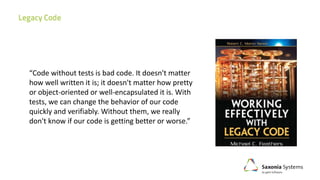 “Code without tests is bad code. It doesn't matter
how well written it is; it doesn't matter how pretty
or object-oriented or well-encapsulated it is. With
tests, we can change the behavior of our code
quickly and verifiably. Without them, we really
don't know if our code is getting better or worse.”
 