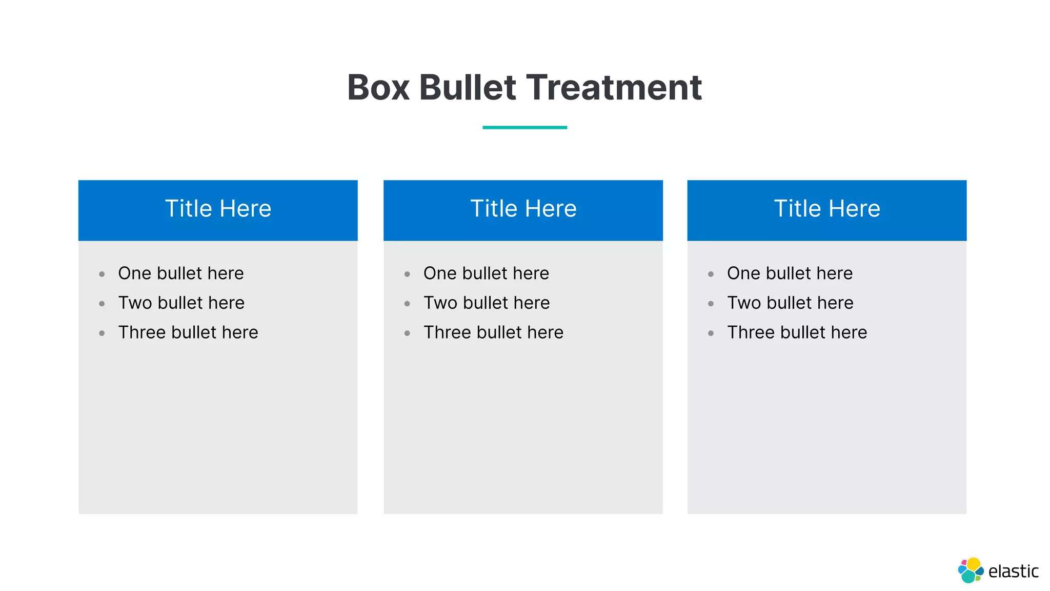 • One bullet here • Two bullet here • Three bullet here Title Here • One bullet here • Two bullet here • Three bullet here Title Here • One bullet here • Two bullet here • Three bullet here Title Here Box Bullet Treatment 