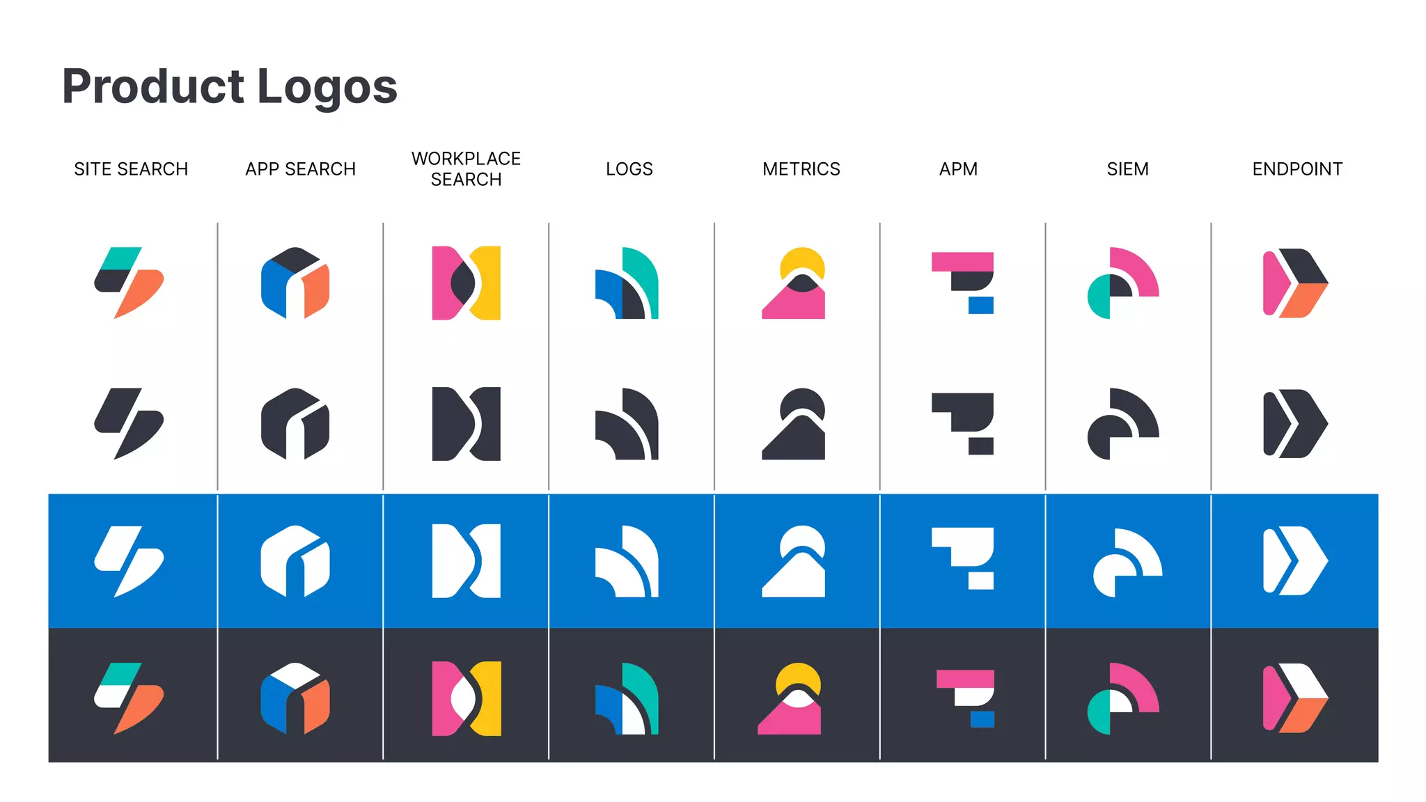 Product Logos APM APP SEARCH WORKPLACE SEARCH METRICS SIEM LOGS SITE SEARCH ENDPOINT 