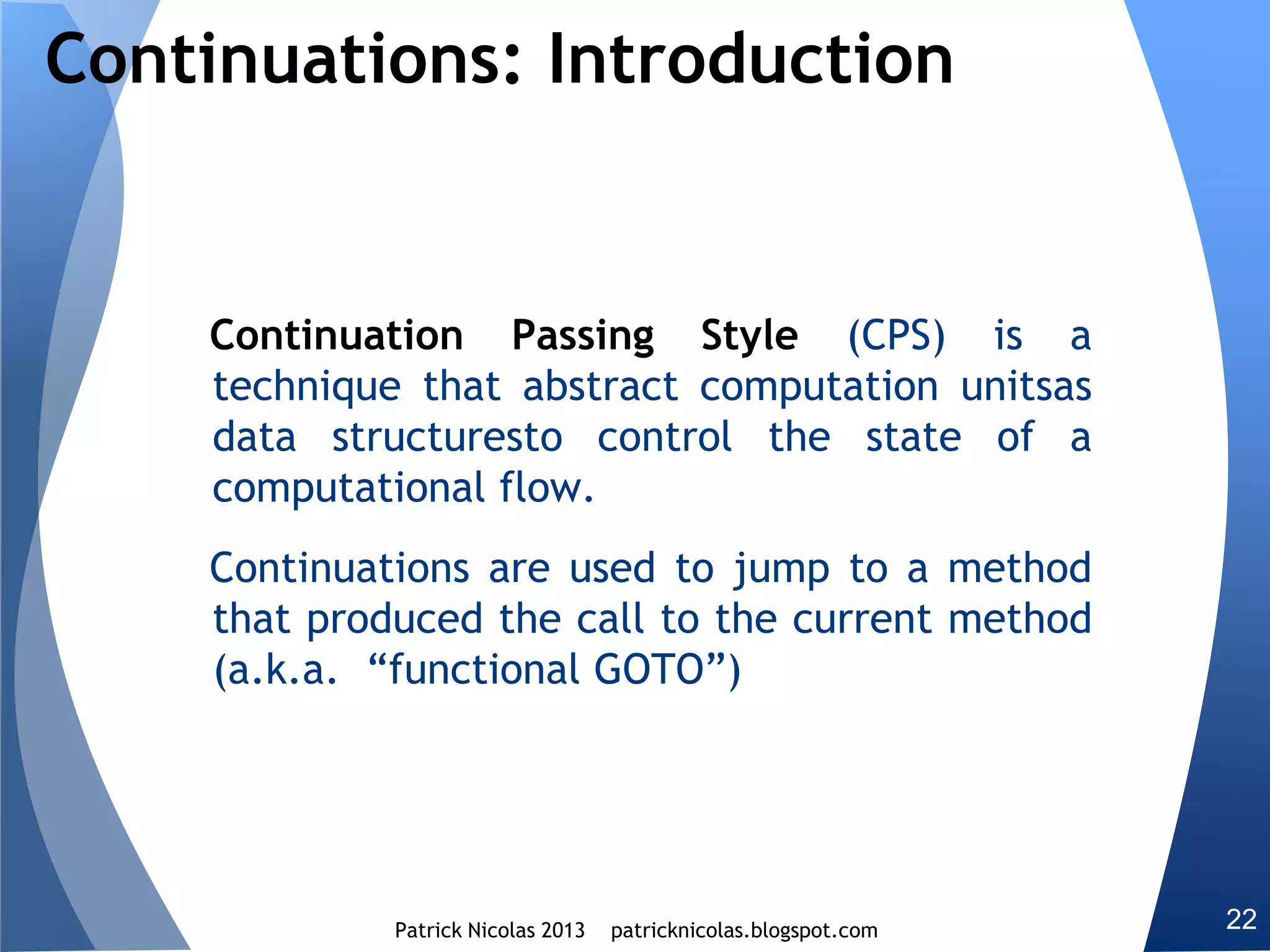 The large data set is converted into a stream then broken
down into manageable slices. The slices are instantiated,
processed (i.e. loss function) and released back to the
garbage collector, one at the time
X0 X1 ….... Xn ………. Xm
Data stream
1
2𝑚
𝑦 𝑛 − 𝑓 𝒘|𝑥 𝑛
2
+ 𝜆 𝒘 2
Garbage collector
Xi
Allocate
slice .take
Release slice .drop
Heap
Traversal loss function
Streams
 